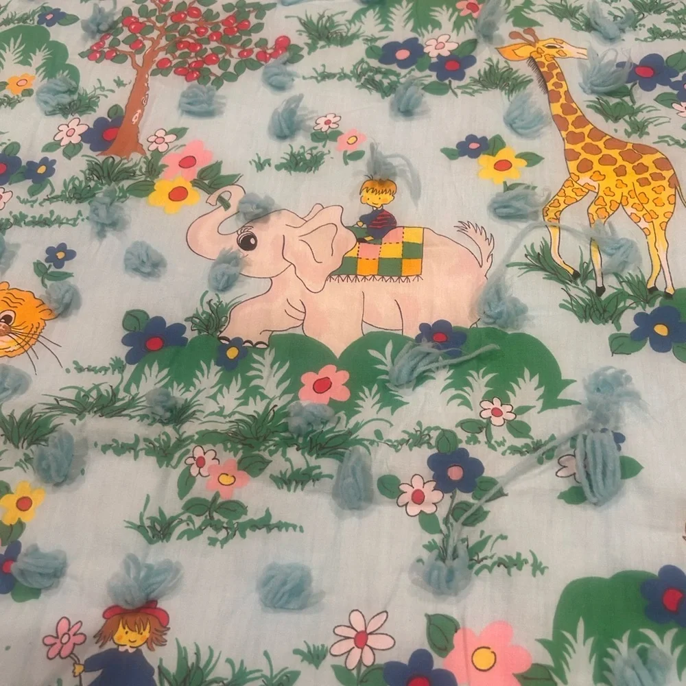 Vintage Handmade Baby Animal Comforter Full Quilt 74x90”